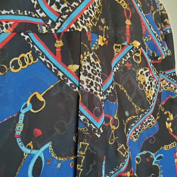 Kut from the Kloth Elegant Button-up Tie Neck Blouse - chain design - size small - Picture 5 of 14